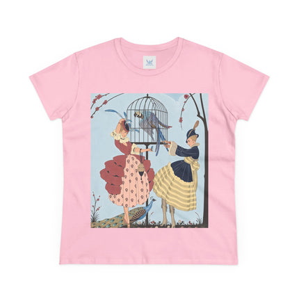 🦚🦜 The Ladies Of The Garden Aviary Cotton Tee – Art Deco Bird Fantasy