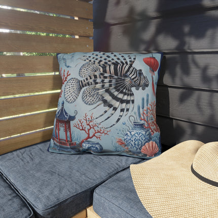 Lionfish & Lantern Outdoor Pillows – Mystical Ocean & Asian Harmony