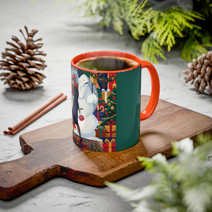 ☃️🎄 The Snowman's Christmas Companion Colorful Mug – Art Deco Holiday Fantasy