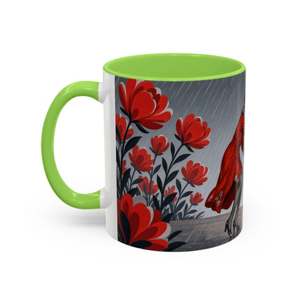 ☔🌹 The Scarlet Rainstorm Promenade Colorful Mug – Art Deco Motoring Elegance