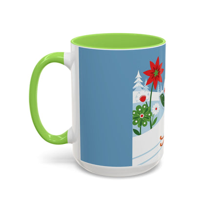 🎿❄️ The Winter Garden Skier Colorful Mug – Whimsical Holiday Fantasy