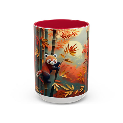 Red Panda at an Autumn Bamboo Grove Colorful Mugs (11oz, 15oz)