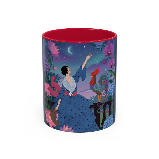 The Lady And The Morning Song Colorful Mugs – Art Deco Botanical Elegance