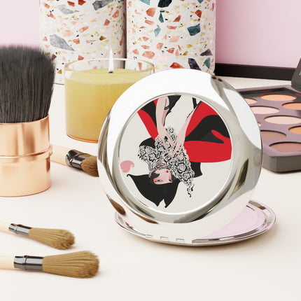 Crimson Masquerade Compact Mirror – Dramatic Grace & Bold Elegance