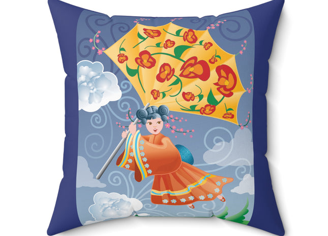 Flight of Blossoms Spun Polyester Square Pillow