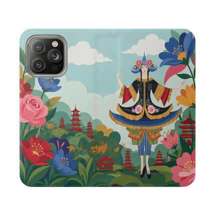 🌸🏯 The Lady Of The Pagoda Garden Flip Case – Art Deco Floral Fantasy