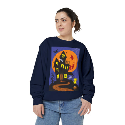 Halloween Night at the Haunted House Unisex Garment-Dyed Sweatshirt