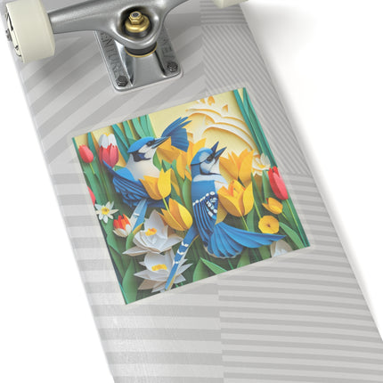Blue Jays in a Spring Garden Kiss-Cut Stickers (4 Sizes)