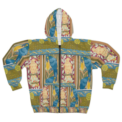 Eagle and Oak, Macaws and Corn by Maurice Pillard Verneuil Zip Hoodie (AOP)