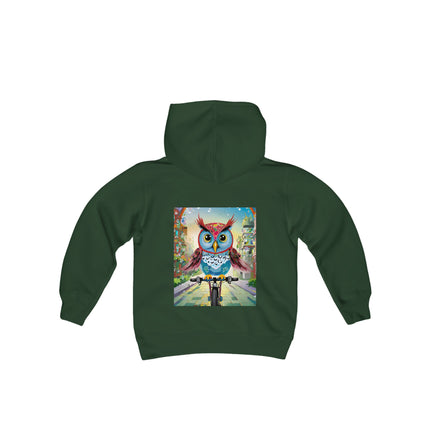Cycling Owl Youth Hooded Sweatshirt – City Adventure & Playful Energy