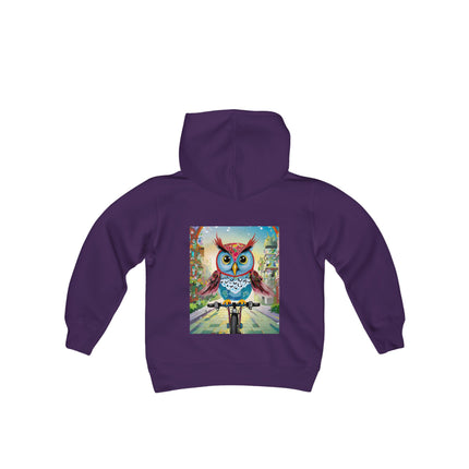 Cycling Owl Youth Hooded Sweatshirt – City Adventure & Playful Energy