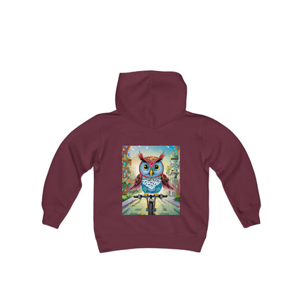 Cycling Owl Youth Hooded Sweatshirt – City Adventure & Playful Energy