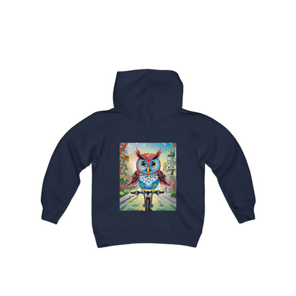 Cycling Owl Youth Hooded Sweatshirt – City Adventure & Playful Energy