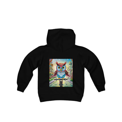 Cycling Owl Youth Hooded Sweatshirt – City Adventure & Playful Energy