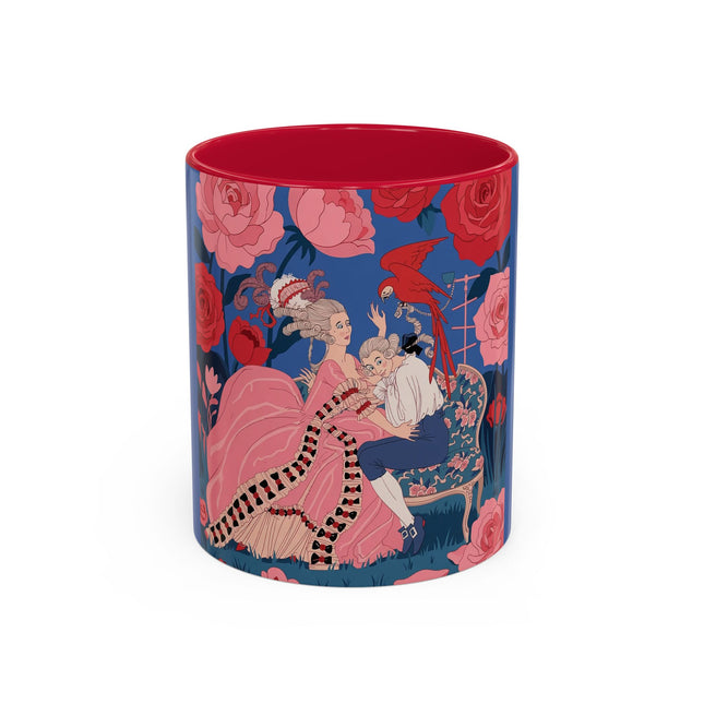 The Lady And The Scarlet Macaw Colorful Mugs – Art Deco Floral Elegance