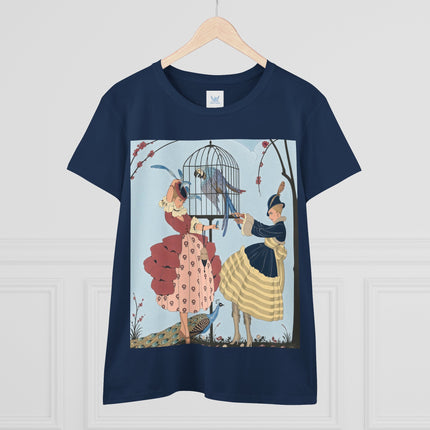 🦚🦜 The Ladies Of The Garden Aviary Cotton Tee – Art Deco Bird Fantasy