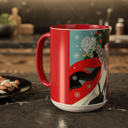 ❤️ The Lady Of The Crimson Scarf Colorful Mug – Art Deco Christmas Elegance