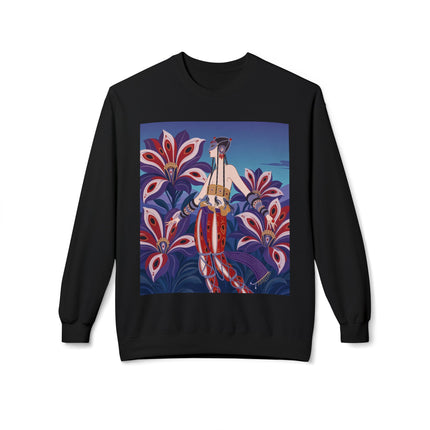 🎭🌺 The Enchanted Peacock Blossom Dancer Midweight Crewneck Sweatshirt – Art Deco Floral Fantasy