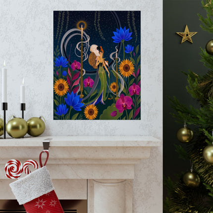 🌙🪷 The Lady Of The Midnight Lotus Garden Matte Vertical Poster – Art Deco Nocturne