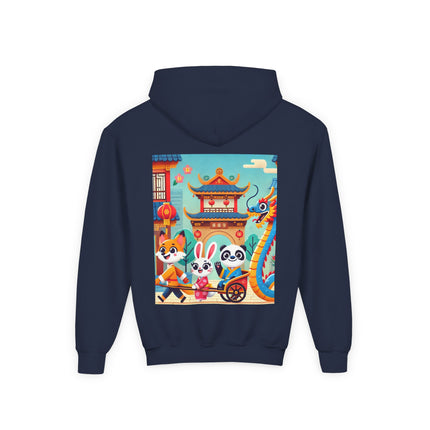Lantern Street Dragon Parade Youth Hooded Sweatshirt – Festive Lights & Storybook Magic
