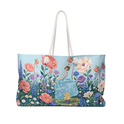 🌸🩵 The Enchanted Bluebell Garden Promenade Weekender Bag – Art Deco Floral Whimsy
