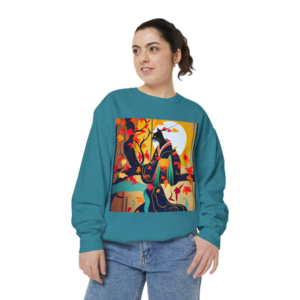 Black Cat in Kimono Unisex Garment-Dyed Sweatshirt