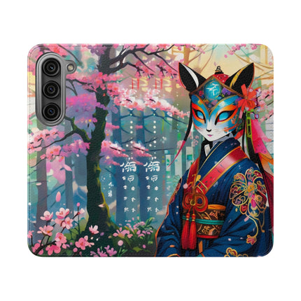 🦊⚔️ Cyberpunk Samurai Maiden Flip Case – Neon Grace & Warrior Courage