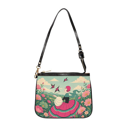 🐦🌺 The Garden Of Flying Birds Small Shoulder Bag – Art Deco Floral Whimsy