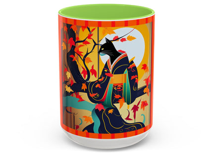 Black Cat in Kimono Colorful Mugs, 11oz