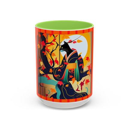 Black Cat in Kimono Colorful Mugs, 11oz