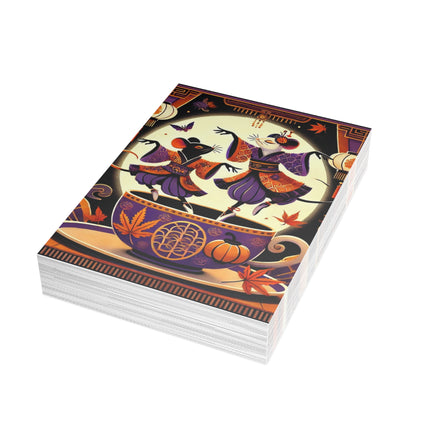 Theatrical Halloween Kabuki Mice on Teacup Postcards (envelopes included) - Bundles of 10, 30, 50 Pieces