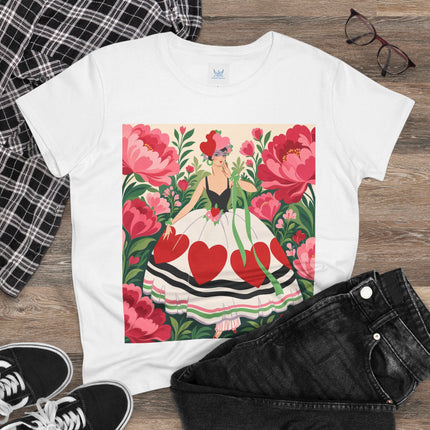 ❤️🌸 The Heart Garden Cotton Tee – Art Deco Floral Romance