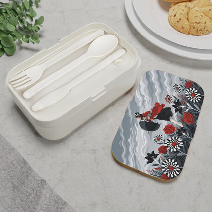 🌹☂️ The Lady In The Storm Bento Lunch Box – Art Deco Floral Drama