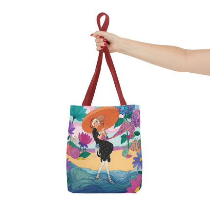 ☂️🌺 The Lady Of The Seaside Parasol Tote Bag – Art Deco Floral Fashion