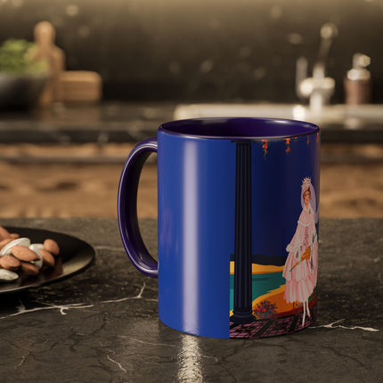 The Moonlit Promenade Colorful Mug (11oz, 15oz) – Blush Elegance, Coastal Romance & Art Deco Style