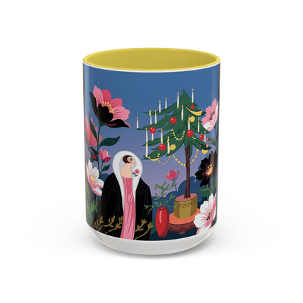 🌹🎄 The Lady Of The Candlelit Rose Tree Colorful Mug – Art Deco Christmas Garden