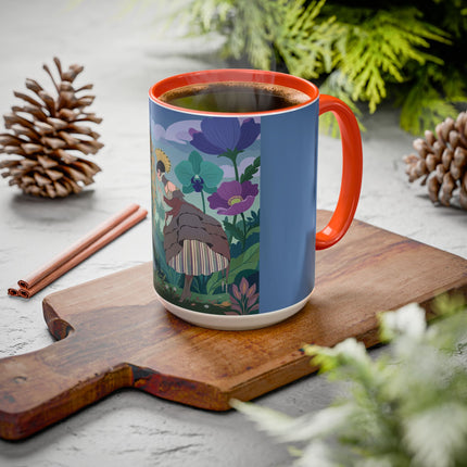 The Lady And The Enchanted Heron Colorful Mugs – Art Deco Botanical Elegance