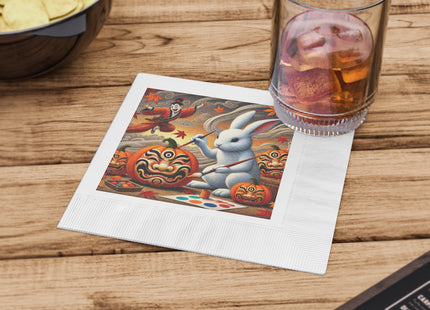 Halloween Rabbit’s Kabuki Jack-o’-Lanterns White Coined Napkins