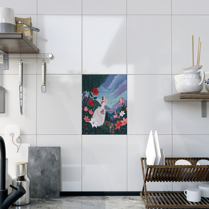🌹💌 The Garden Of Blown Kisses Ceramic Tile – Art Deco Floral Romance