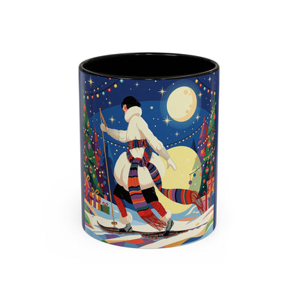 🌙🎿 The Moonlit Christmas Skier Colorful Mug – Whimsical Holiday Fantasy