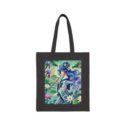 Fairy of the Koi Pond Cotton Canvas Tote Bag