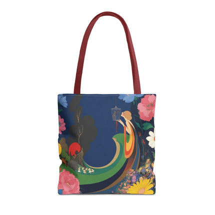 🌙🐦 The Lady Of The Moonlit Birdcage Tote Bag – Art Deco Floral Fantasy