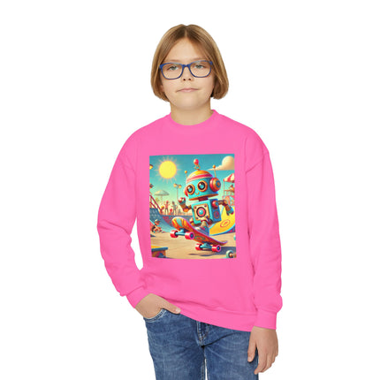 Skate Park Robot Youth Crewneck Sweatshirt – Energy, Motion & Retro-Futuristic Fun