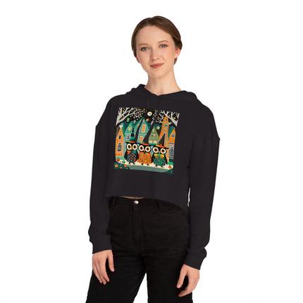 Night of the Trick-or-Treating Owlets Women’s Cropped Hooded Sweatshirt