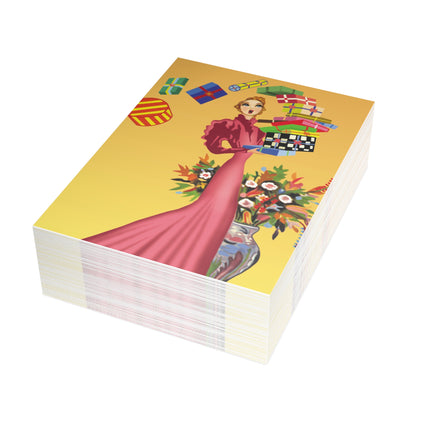 Elegant Holiday Woman with Gifts Postcard Bundles (envelopes included)