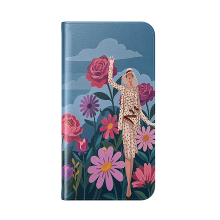 🌸☁️ The Lady Among The Giant Flowers Flip Case – Art Deco Floral Fantasy