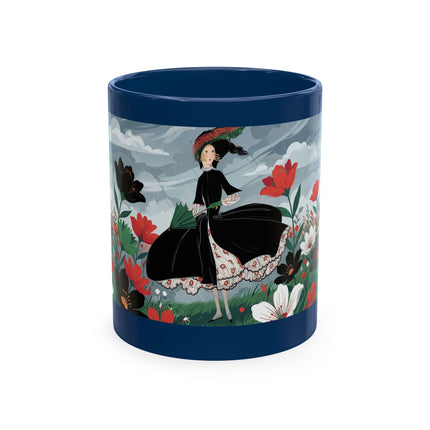 🌺☔ The Lady In The Stormy Flower Garden Ceramic Mug – Art Deco Fashion Elegance