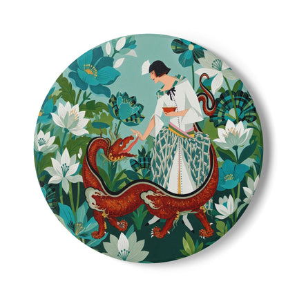 🐉🌿 The Dragon Keeper Ceramic Coaster – Art Deco Floral Fantasy