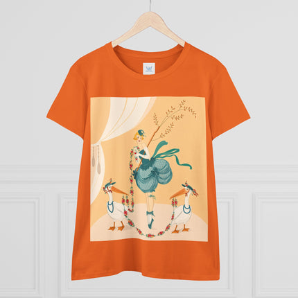 🌸🪽 The Lady And The Garden Storks Cotton Tee – Art Deco Floral Whimsy
