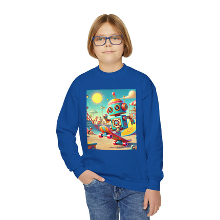 Skate Park Robot Youth Crewneck Sweatshirt – Energy, Motion & Retro-Futuristic Fun
